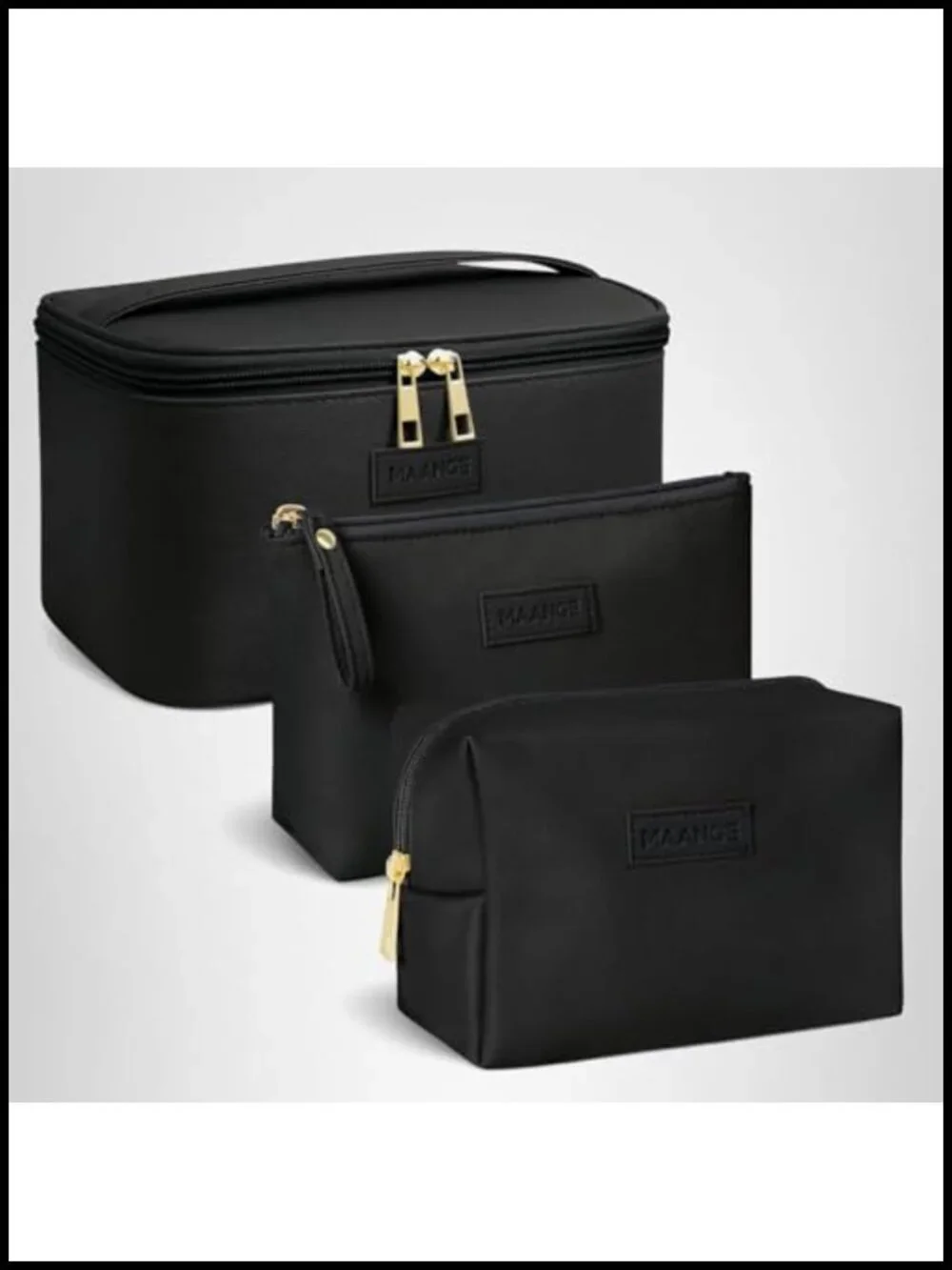 Large Cosmetic Bag Set with 2 Small Pouches - PU Leather Travel Makeup Organizer
